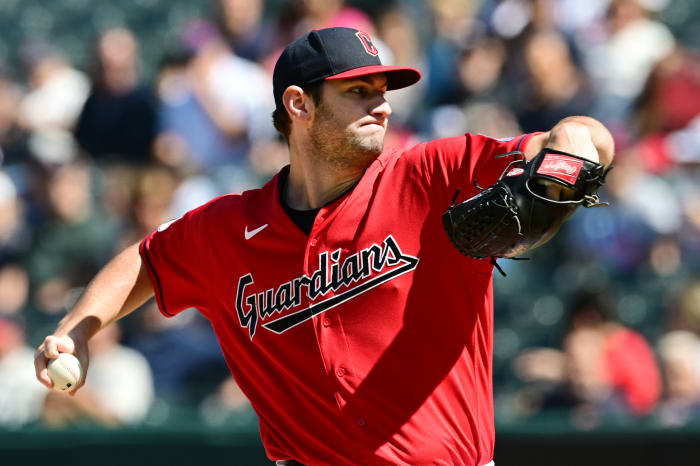 Sep 17, 2023; Cleveland, Ohio, USA; Cleveland Guardians starting pitcher Gavin Williams (63) throws a pitch during the first inning against the Texas Rangers at Progressive Field.